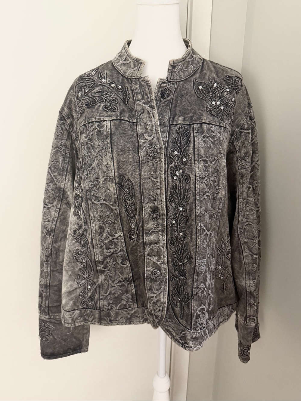 Vintage 90s Embellished Bomber Jacket in Grey Flashback Couture